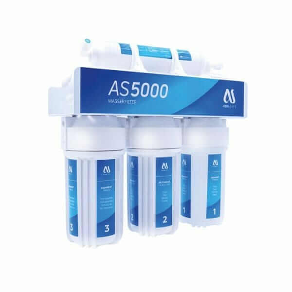 AS5000 Wasserfilter in blau auf weißem Hintergrund
