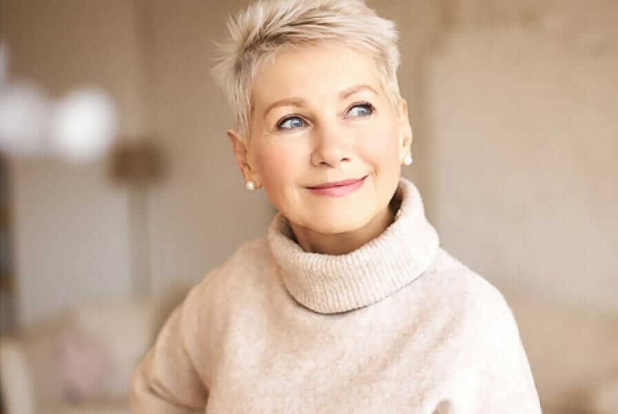 Vital filter as a fountain of youth for mature lady with short blond hair