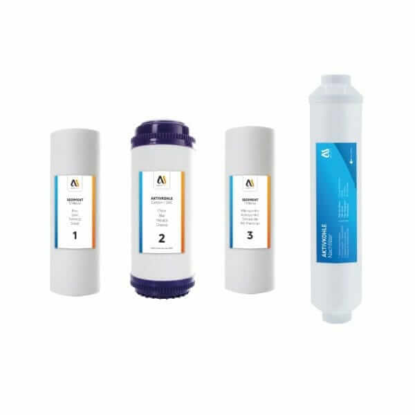 AS5000 replacement filter - filter set with 1x 5 mircon sediment filter, 1x activated carbon filter, 1x 1 micron sediment filter and 1x fresh filter.