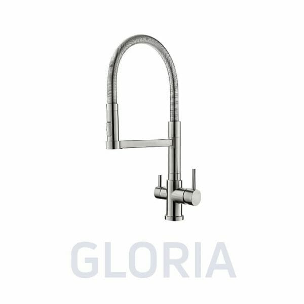 3-way faucet Gloria made of shiny stainless steel with dynamic-swivel watercourse - by AQUASAFE