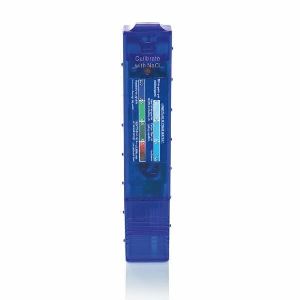 View of the TDS tester from behind without battery compartment cover - A product of AQUASAFE