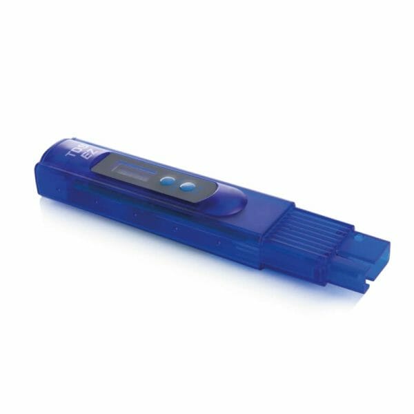 Blue TDS tester from AQUASAFE without protective cap - ready for operation
