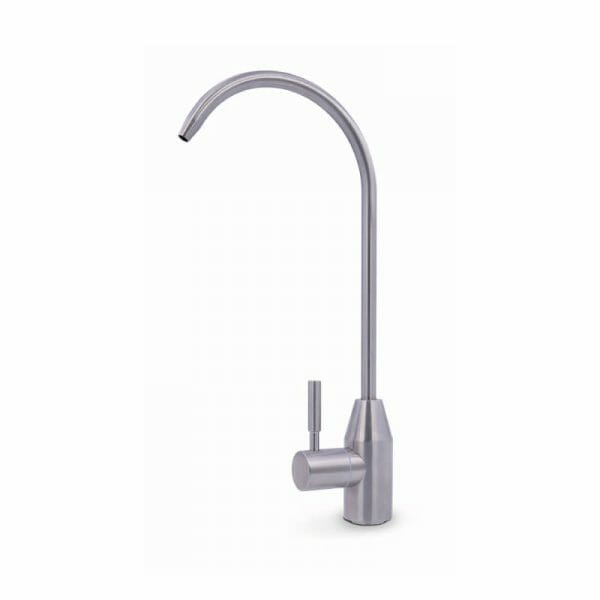 1-way faucet AVENJAR brushed stainless steel, curved water spout in a noble straight design - by AQUASAFE