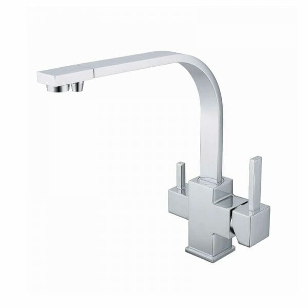 3-way faucet in chrome look and modern straight design of AQUASAFE