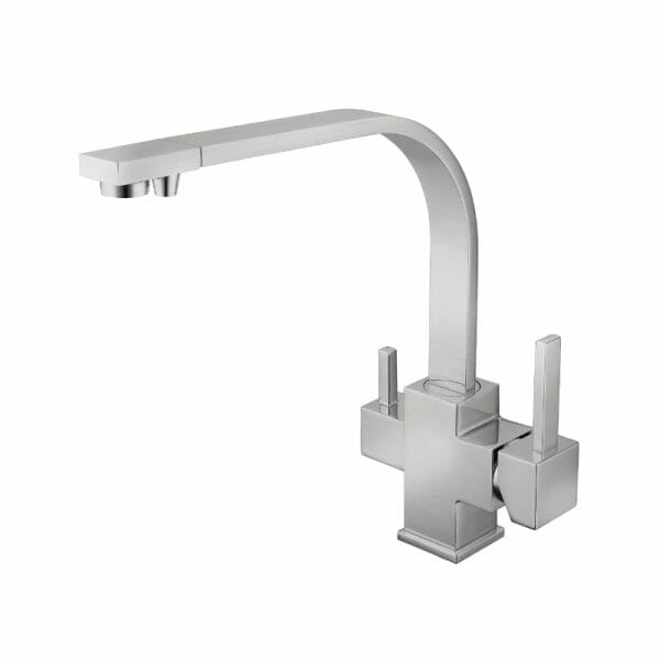 3-way faucet in brushed stainless steel and light matte finish by AQUASAFE