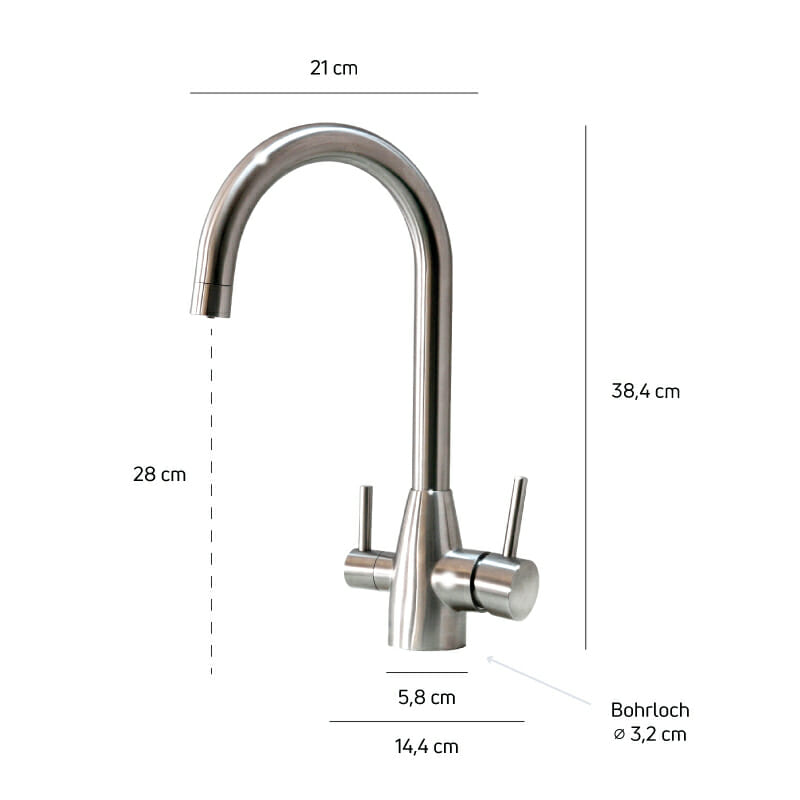 3-way faucet Fienna with dimensions | AQUASAFE