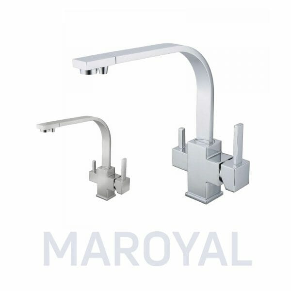 3-way faucet Maroyal modern straight design, in chrome and stainless steel brushed selectable, two levers for water inlet
