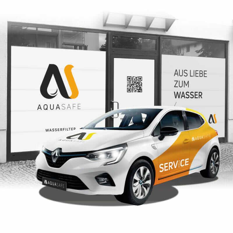 AQUASAFE service vehicle in front of the water filter branch in Berlin