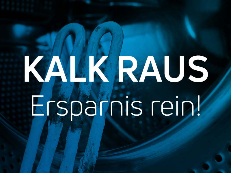 Kesselstein und Kalk an Heizstäben einer Waschmaschine - Davor der Titel: Kalk raus - Ersparnis rein